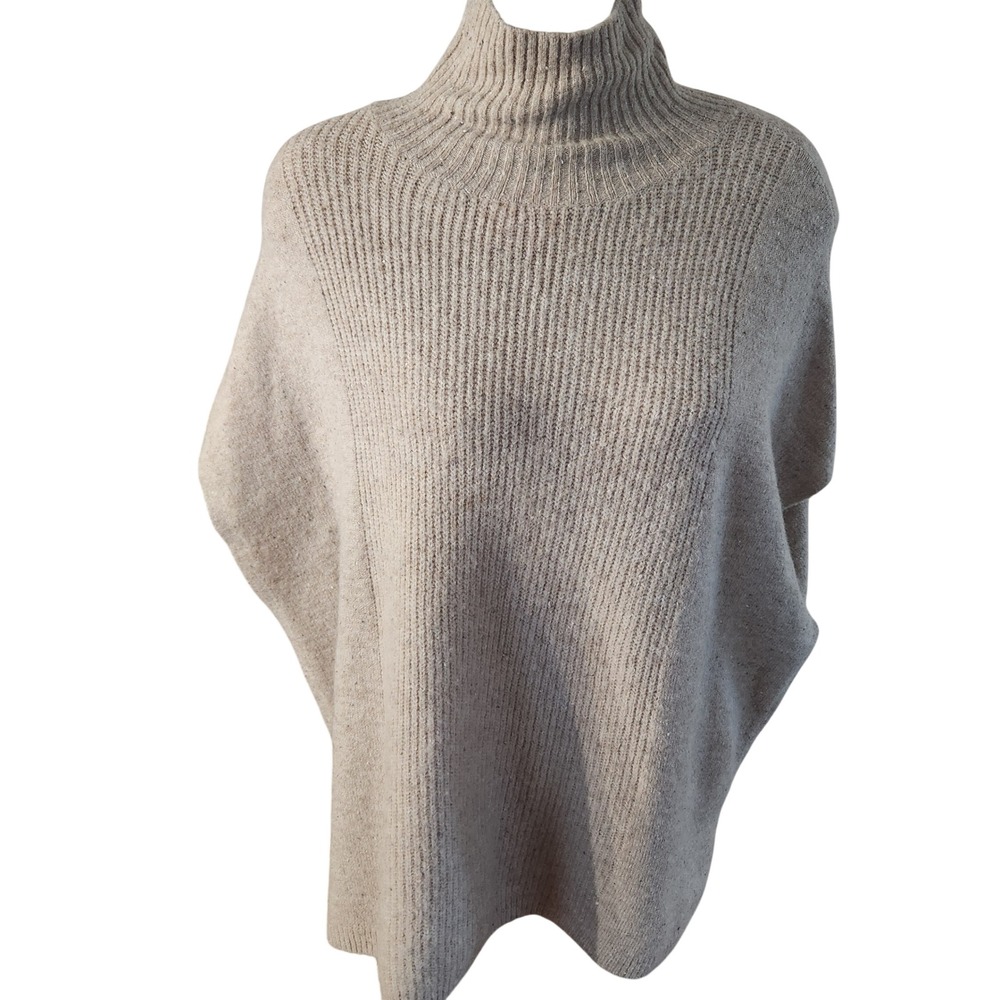 Cozy‎ Knit Turtleneck Poncho Sweater Cream Beige Speckled Oversized